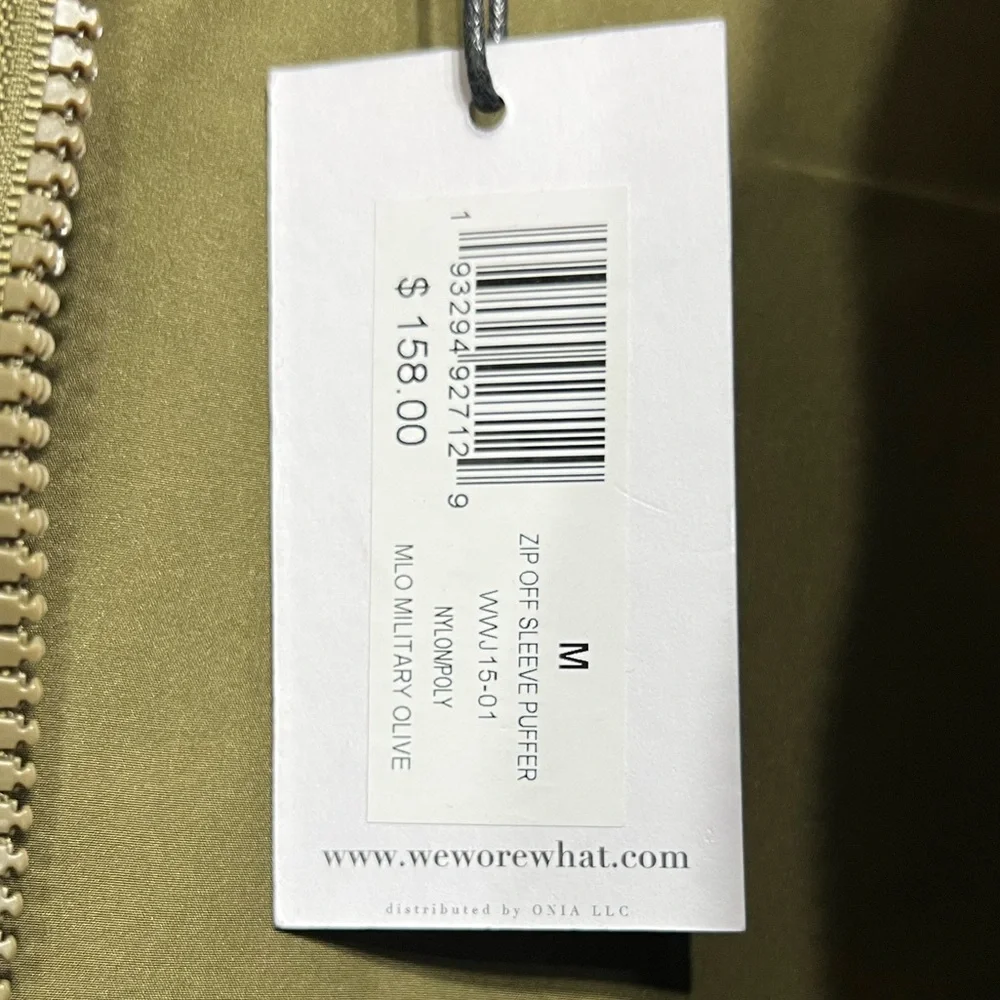 WeWoreWhat Convertible Vest Coat Zip Off Sleeve Puffer Coat in Olive - Picture 5 of 6